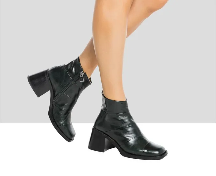 Women Medium Heel Audley Shoes Mid Heel Leather Booties Ilay Green
