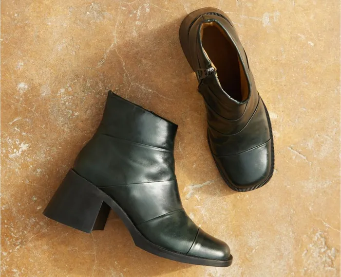 Women Medium Heel Audley Shoes Mid Heel Leather Booties Ilay Green