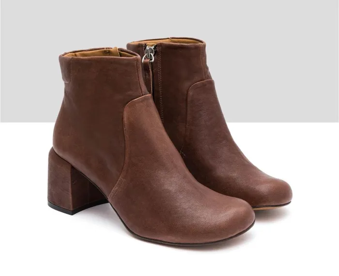 Women Medium Heel Audley Shoes Mid Heel Leather Booties Iraida Brown
