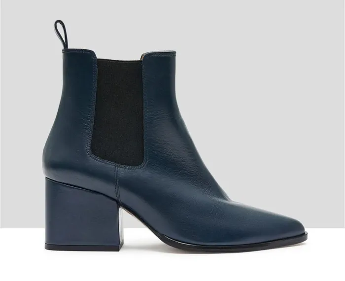 Women Medium Heel Audley Shoes Mid Heel Leather Booties Koral Blue