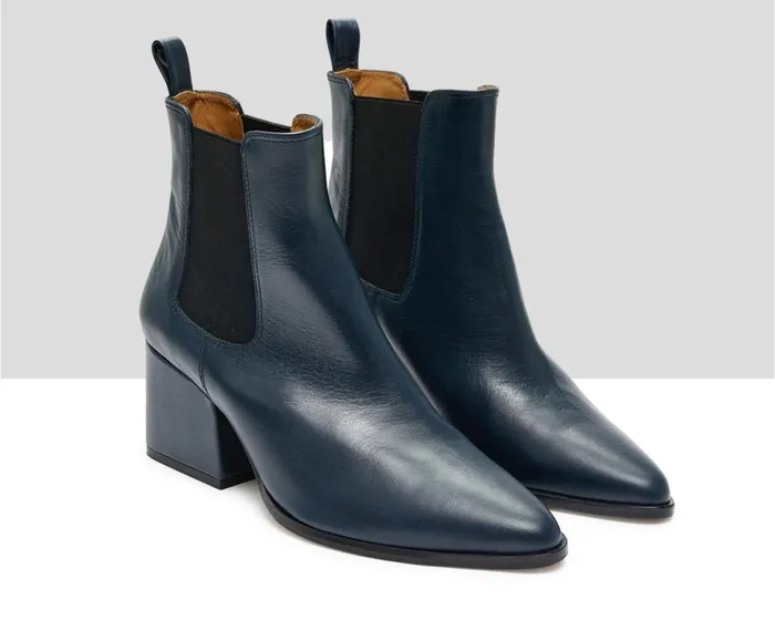 Women Medium Heel Audley Shoes Mid Heel Leather Booties Koral Blue