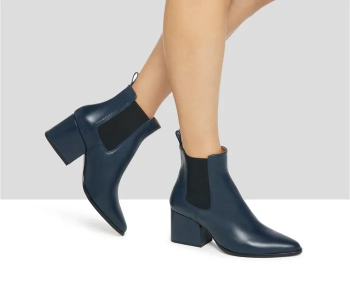 Women Medium Heel Audley Shoes Mid Heel Leather Booties Koral Blue