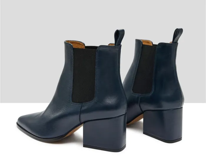 Women Medium Heel Audley Shoes Mid Heel Leather Booties Koral Blue