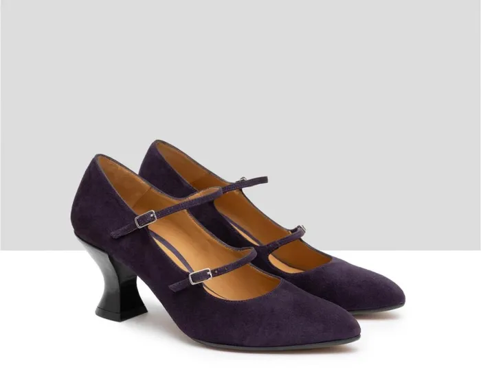 Women Medium Heel Audley Shoes Mid Heel Leather Shoe Goya Purple