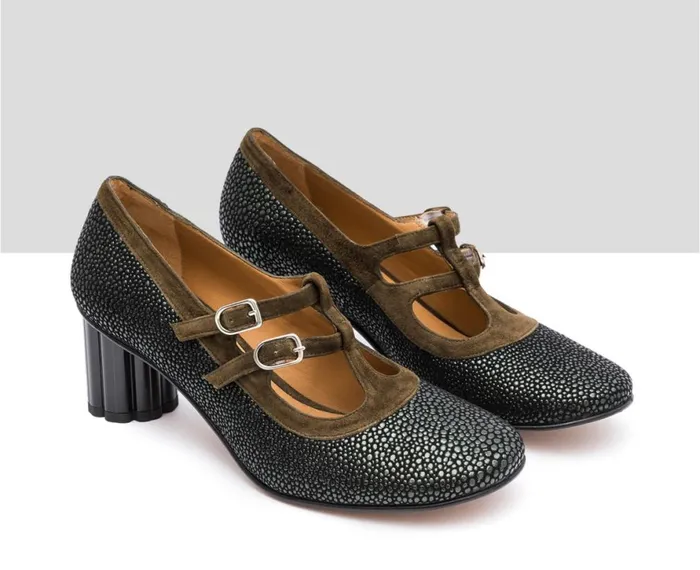 Women Medium Heel Audley Shoes Mid Heel Leather Shoe Idalia Green
