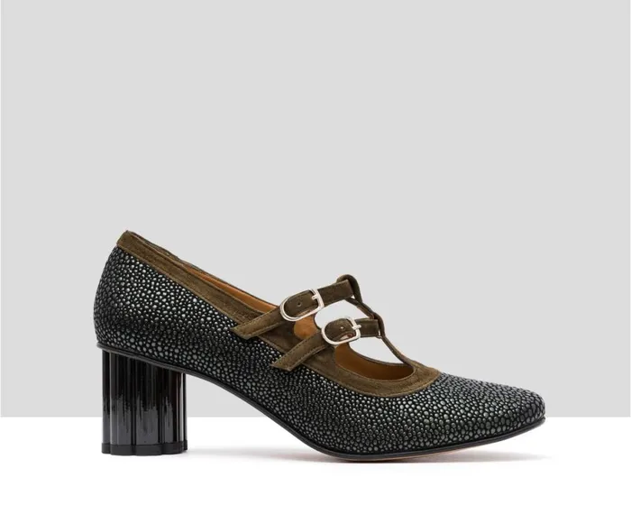 Women Medium Heel Audley Shoes Mid Heel Leather Shoe Idalia Green
