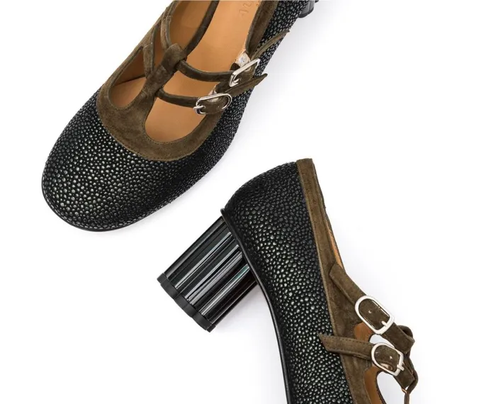 Women Medium Heel Audley Shoes Mid Heel Leather Shoe Idalia Green