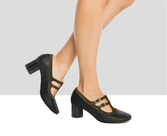 Women Medium Heel Audley Shoes Mid Heel Leather Shoe Idalia Green