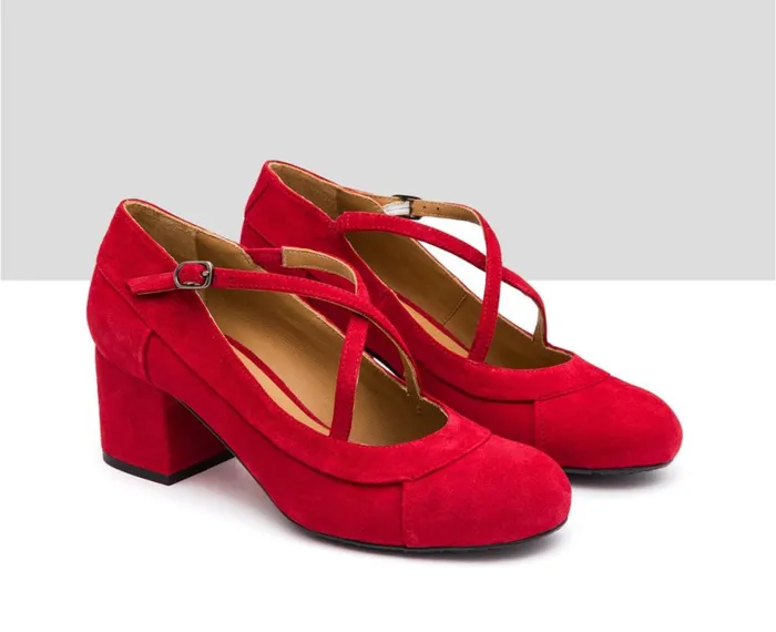 Women Medium Heel Audley Shoes Mid Heel Leather Shoe Idella Red