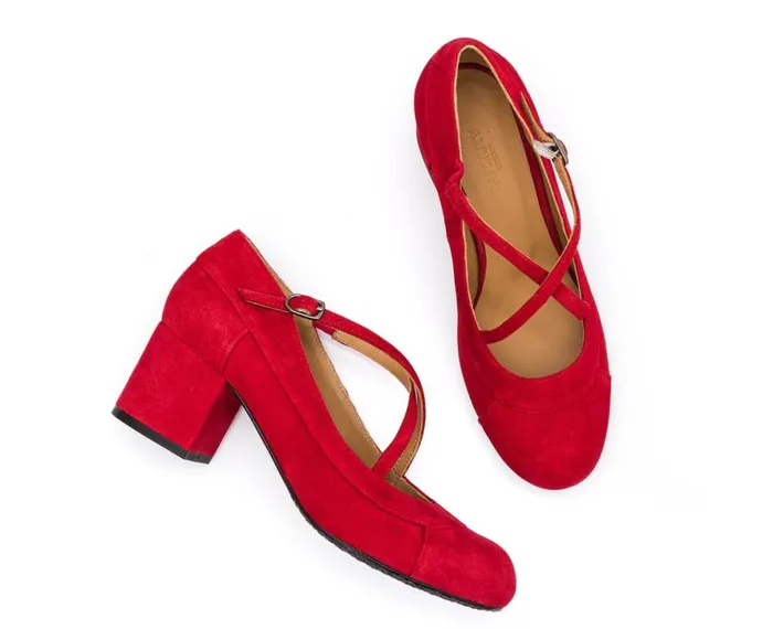 Women Medium Heel Audley Shoes Mid Heel Leather Shoe Idella Red