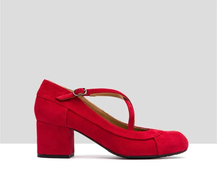 Women Medium Heel Audley Shoes Mid Heel Leather Shoe Idella Red
