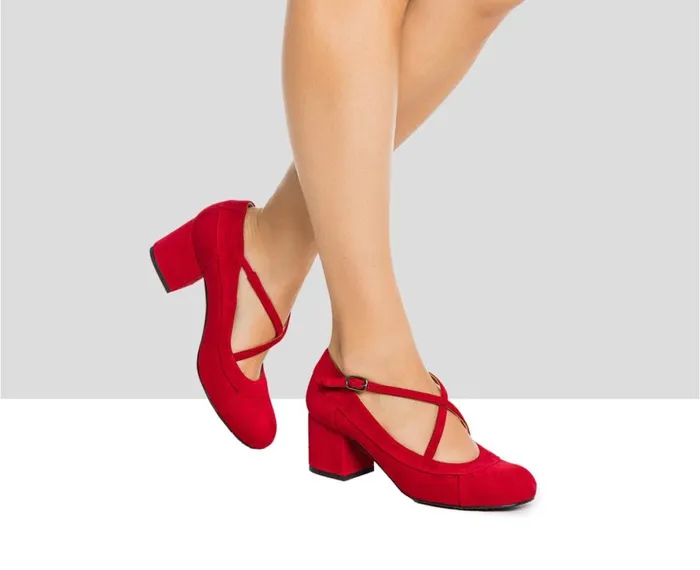 Women Medium Heel Audley Shoes Mid Heel Leather Shoe Idella Red