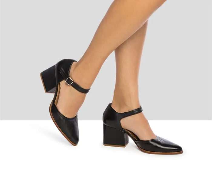 Women Medium Heel Audley Shoes Mid Heel Leather Shoe Janina Black