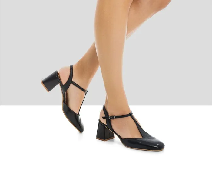 Women Medium Heel Audley Shoes Mid Heel Leather Shoe Juliet Black