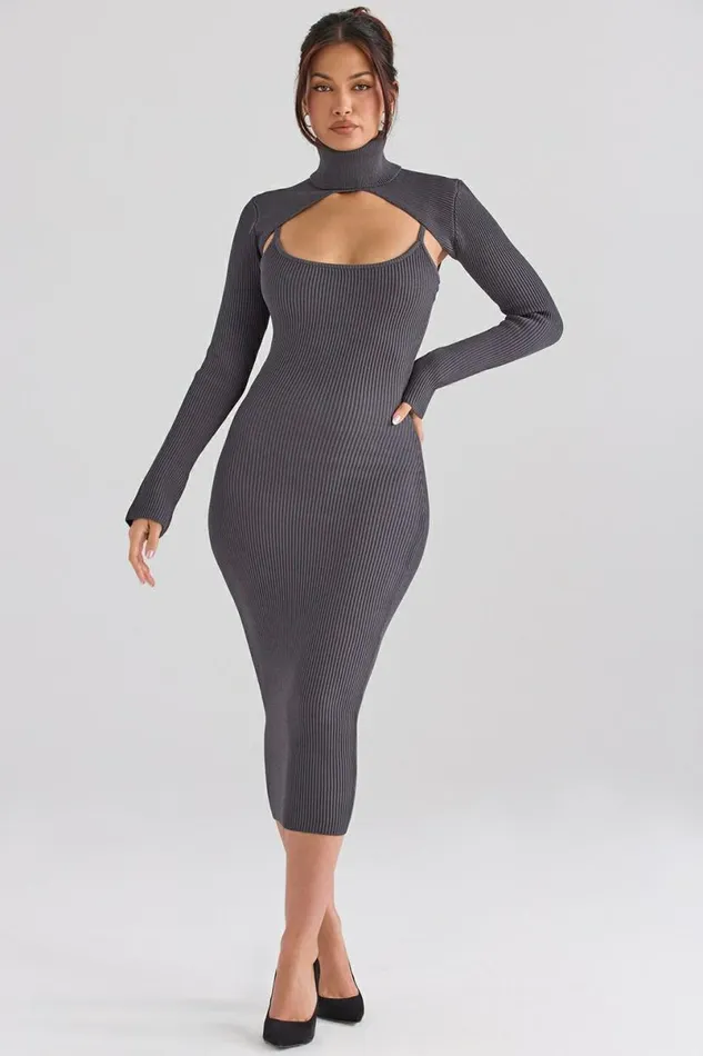 Women Meliora Charcoal Knit Midi Dress House Of CB Dresses Women Meliora Charcoal Knit Midi Dress House Of CB Dresses