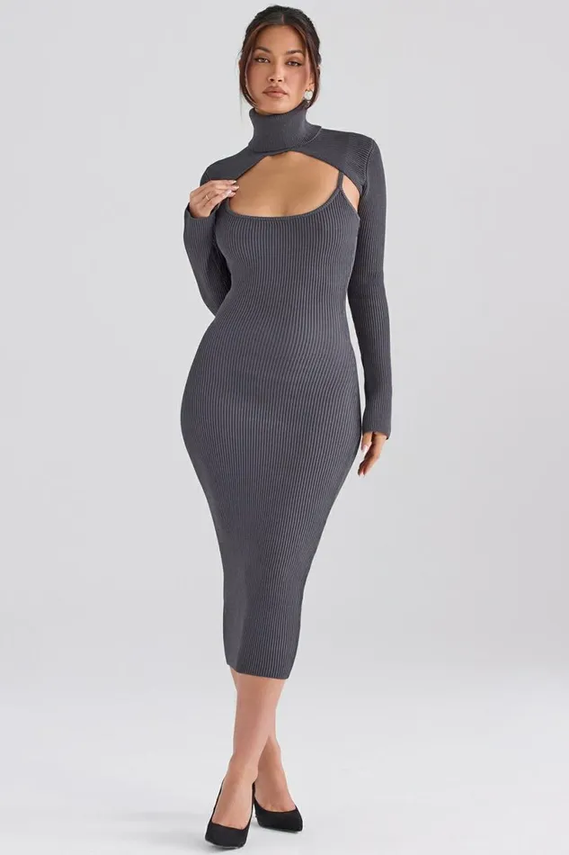 Women Meliora Charcoal Knit Midi Dress House Of CB Dresses Women Meliora Charcoal Knit Midi Dress House Of CB Dresses