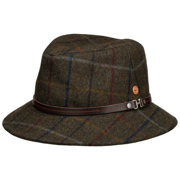 WomenMen Check Bucket Wool Hat Brown Mayser Felt Hats