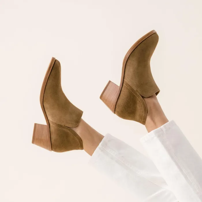 Women Mia Everyday Ankle Bootie Taupe Suede Nisolo Boots