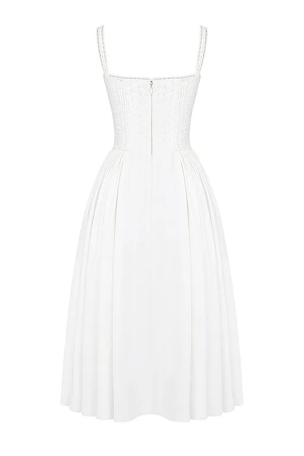 Women Milia White Broderie Anglais and Cotton Midi Dress House Of CB Dresses Women Milia White Broderie Anglais and Cotton Midi Dress House Of CB Dresses