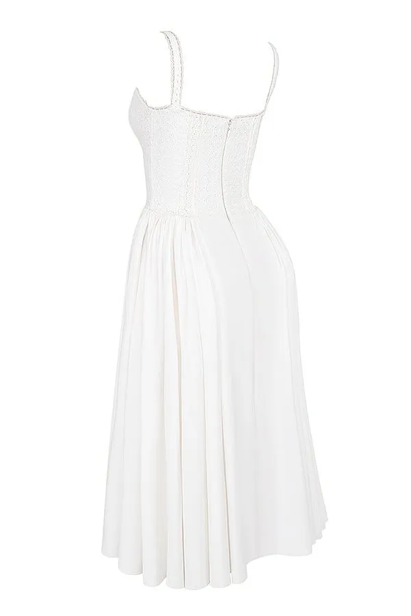 Women Milia White Broderie Anglais and Cotton Midi Dress House Of CB Dresses Women Milia White Broderie Anglais and Cotton Midi Dress House Of CB Dresses