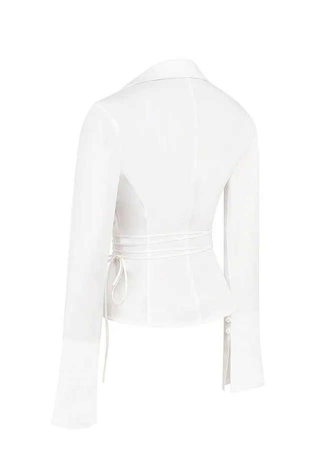Women Moren White Fitted Cotton Tie Front Shirt House Of CB Tops