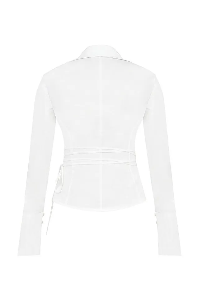 Women Moren White Fitted Cotton Tie Front Shirt House Of CB Tops