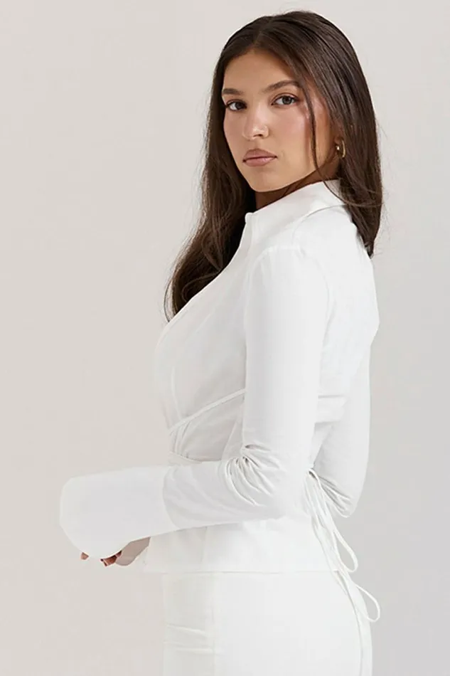 Women Moren White Fitted Cotton Tie Front Shirt House Of CB Tops