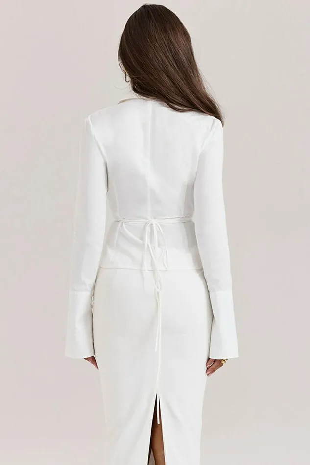 Women Moren White Fitted Cotton Tie Front Shirt House Of CB Tops