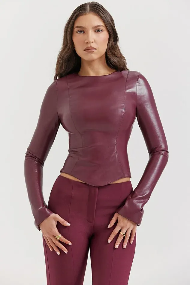 Women Mylah Wine Vegan Leather Top House Of CB Tops