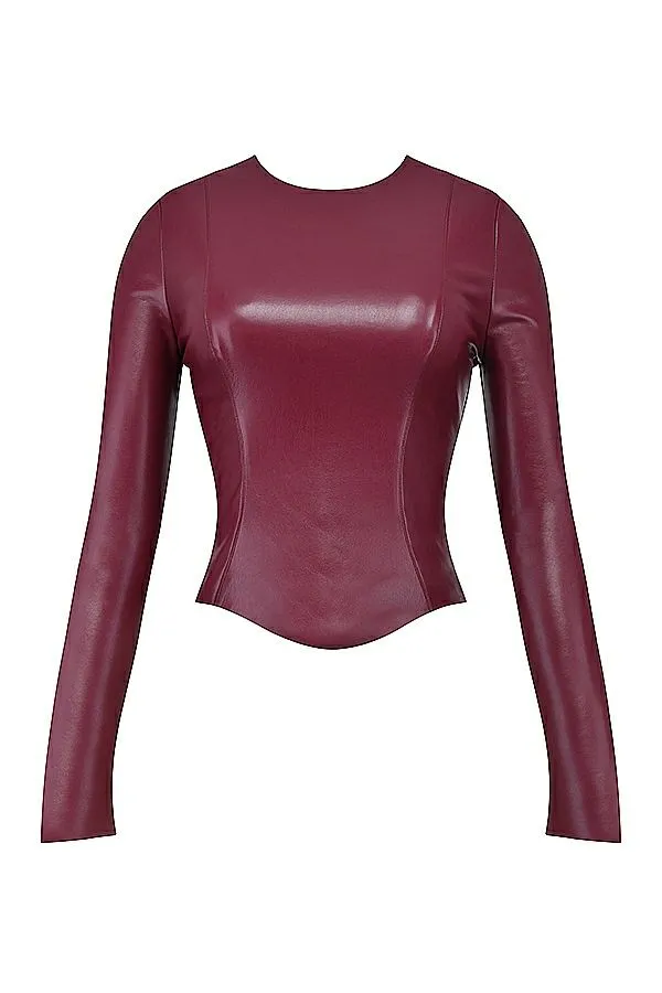 Women Mylah Wine Vegan Leather Top House Of CB Tops