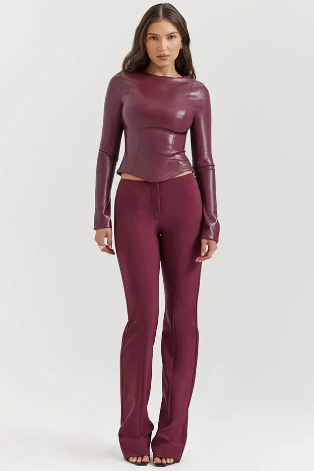 Women Mylah Wine Vegan Leather Top House Of CB Tops