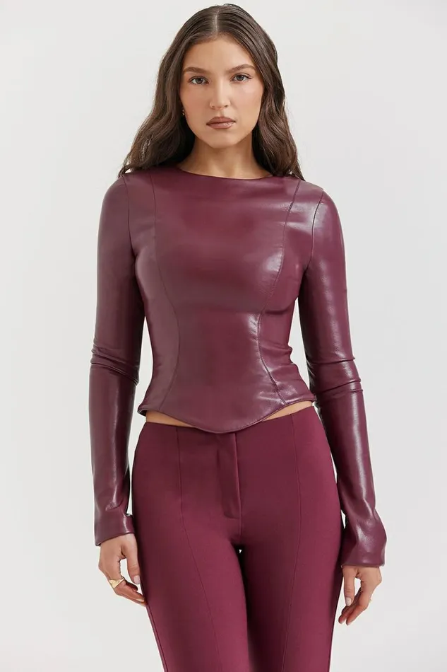 Women Mylah Wine Vegan Leather Top House Of CB Tops