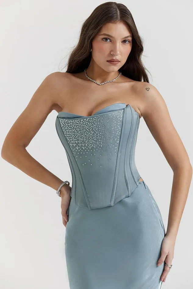 Women Nastassia Cool Blue Embellished Satin Corset House Of CB Corsets Women Nastassia Cool Blue Embellished Satin Corset House Of CB Corsets