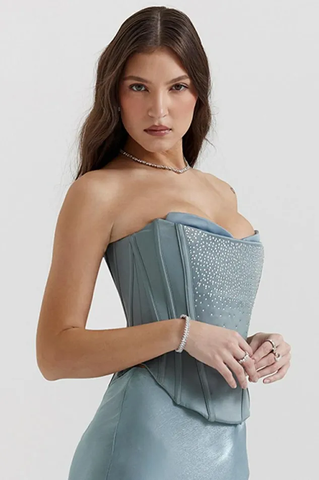 Women Nastassia Cool Blue Embellished Satin Corset House Of CB Corsets Women Nastassia Cool Blue Embellished Satin Corset House Of CB Corsets