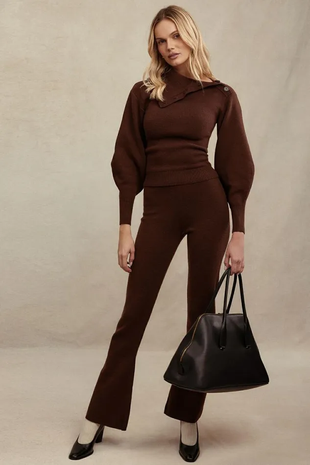 Women Nereida Chocolate Cashmere Blend Trousers House Of CB Bottoms