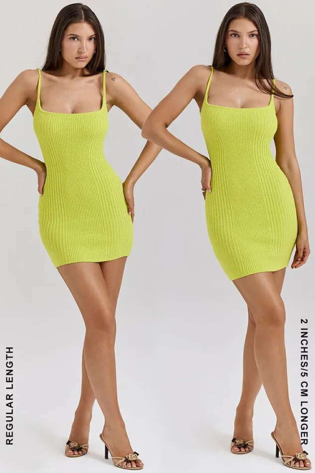 Women Neri Acid Lime Textured Cotton Knit Mini Dress House Of CB Dresses