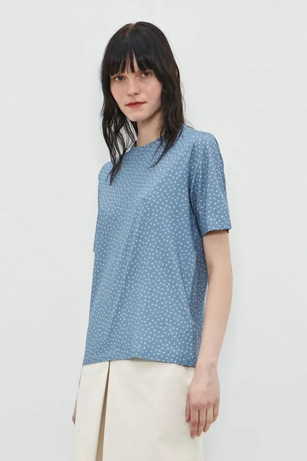 Women NIZZA 8211 Cotton Jersey Tshirt 8211 Misty Blue Massimo Alba Tops