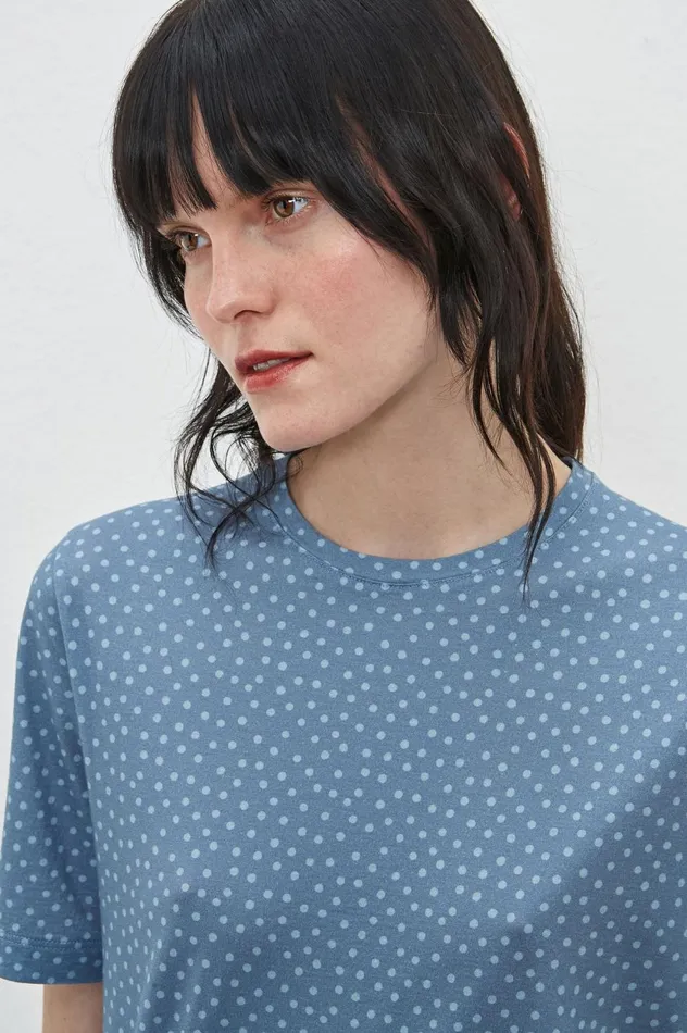 Women NIZZA 8211 Cotton Jersey Tshirt 8211 Misty Blue Massimo Alba Tops