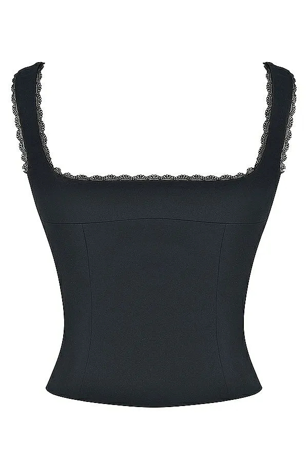 Women Noura Black Lace Trim Top House Of CB Tops