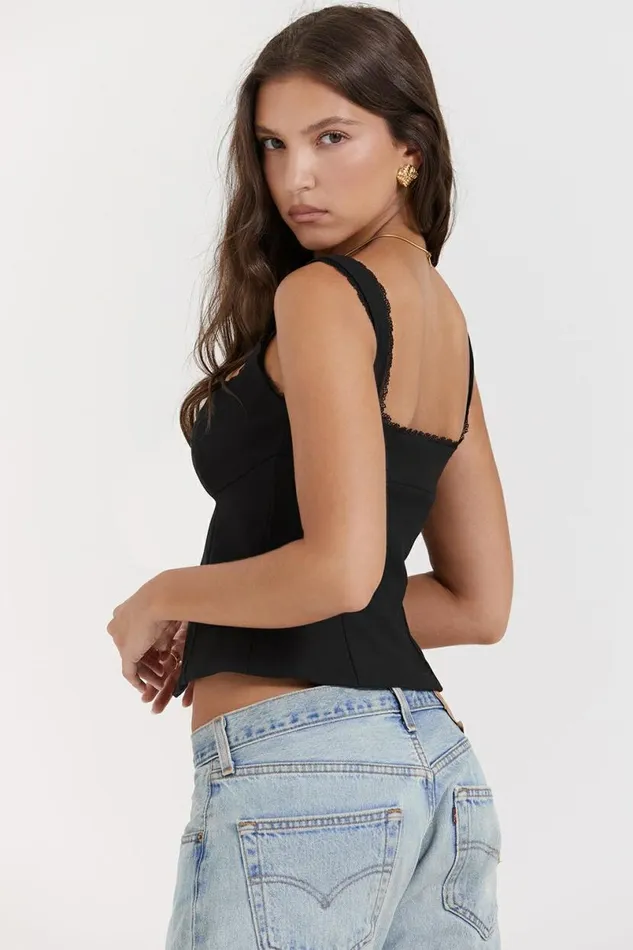 Women Noura Black Lace Trim Top House Of CB Tops