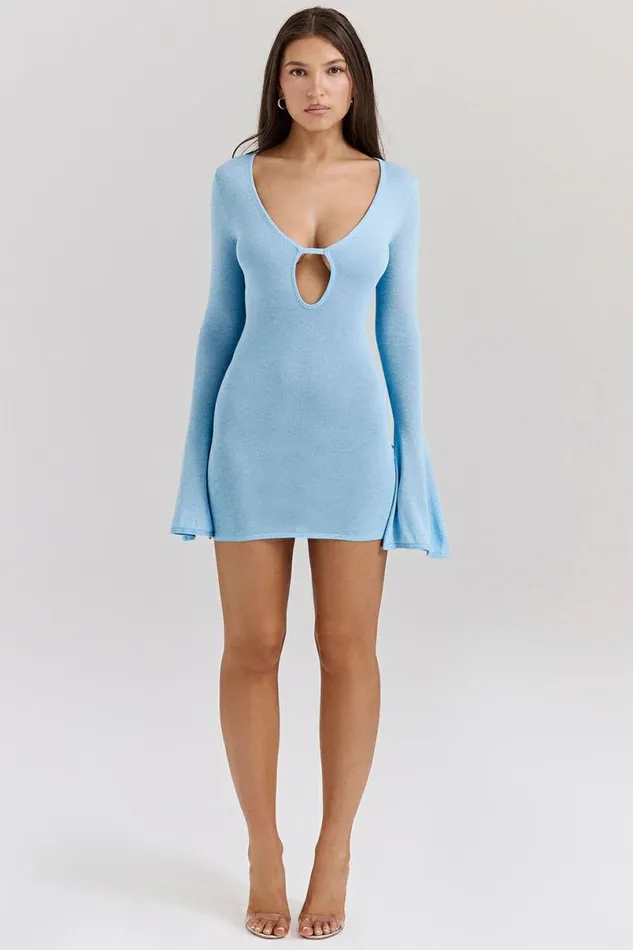 Women Noya Ocean Blue Knit Mini Dress House Of CB Dresses