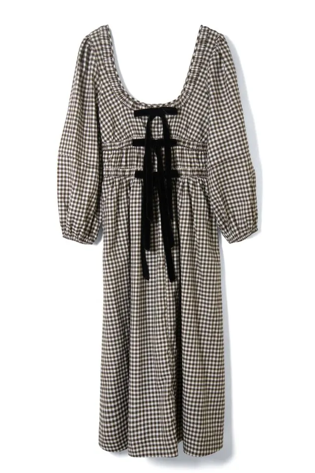 Women Occasion Wear Damson Madder Dakota Bow Midi Dress 8211 Chocolate Check