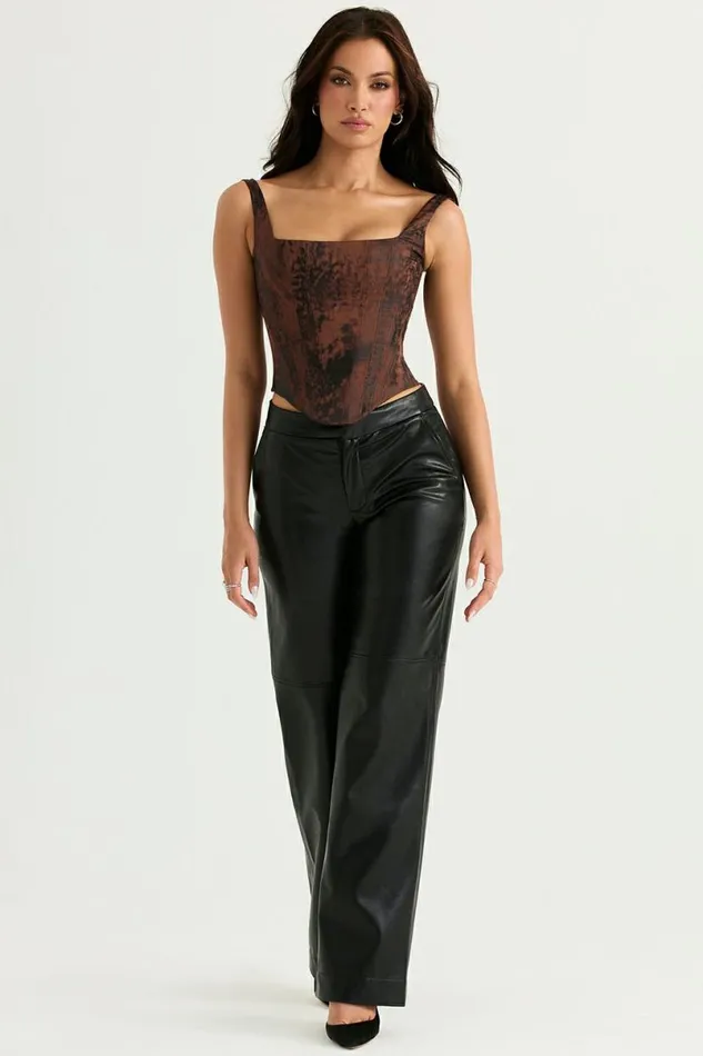Women Omaira Black Vegan Leather Trousers House Of CB Bottoms