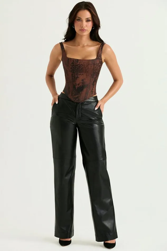 Women Omaira Black Vegan Leather Trousers House Of CB Bottoms