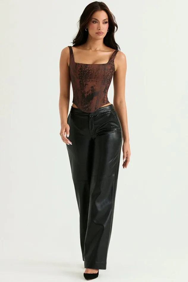 Women Omaira Black Vegan Leather Trousers House Of CB Bottoms