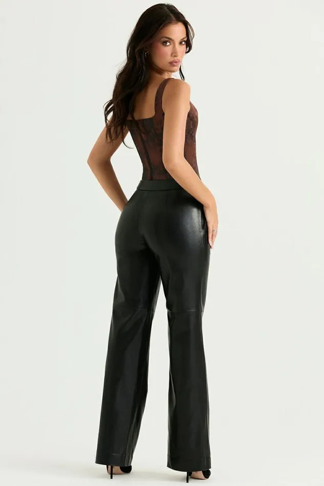 Women Omaira Black Vegan Leather Trousers House Of CB Bottoms