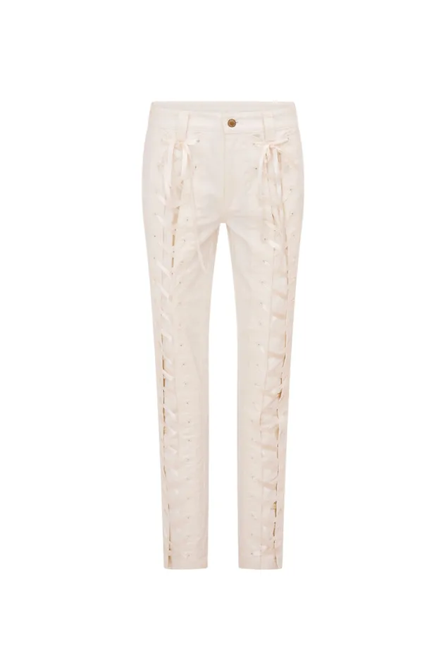 Women Pants and Shorts LoveShackFancy Doro Lace Up Bow Pants Cream