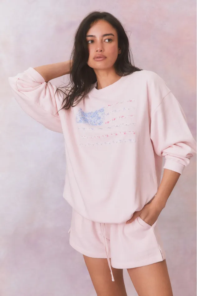 Women Pants and Shorts LoveShackFancy Zenaida Fleece Logo Shorts Wistful Pink Women Pants and Shorts LoveShackFancy Zenaida Fleece Logo Shorts Wistful Pink