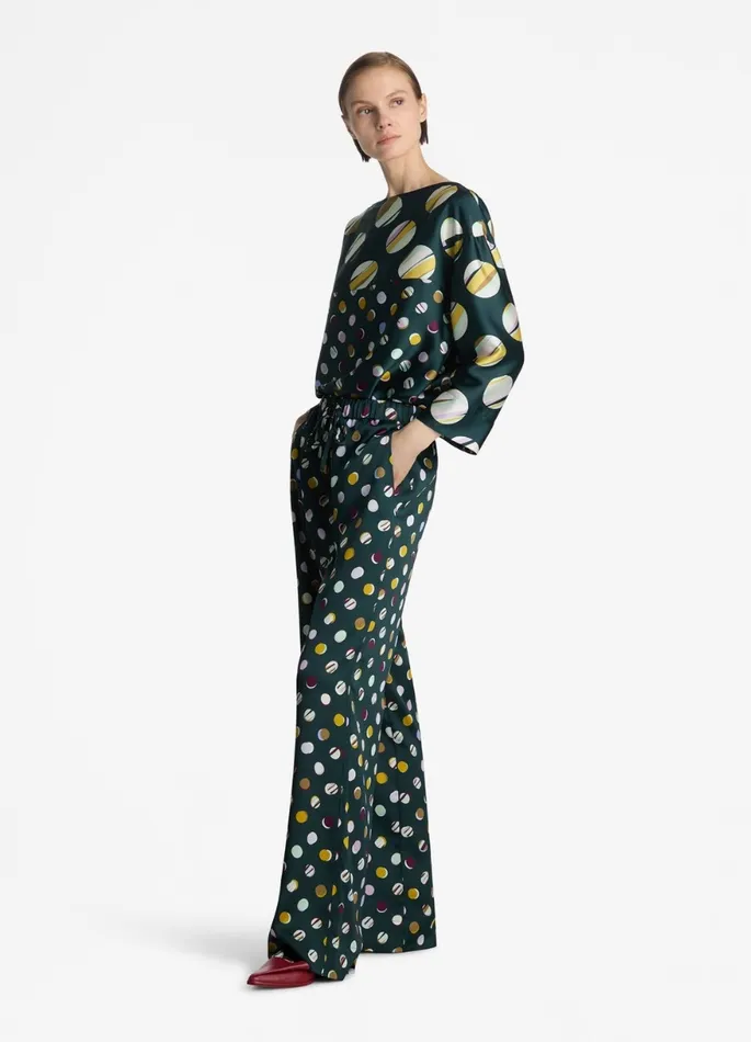 Women Pants St John Patchwork Polka Dot Pant Spruce Multi Women Pants St John Patchwork Polka Dot Pant Spruce Multi