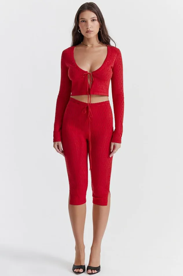 Women Perla Cherry Ribbed Knit Top House Of CB Tops